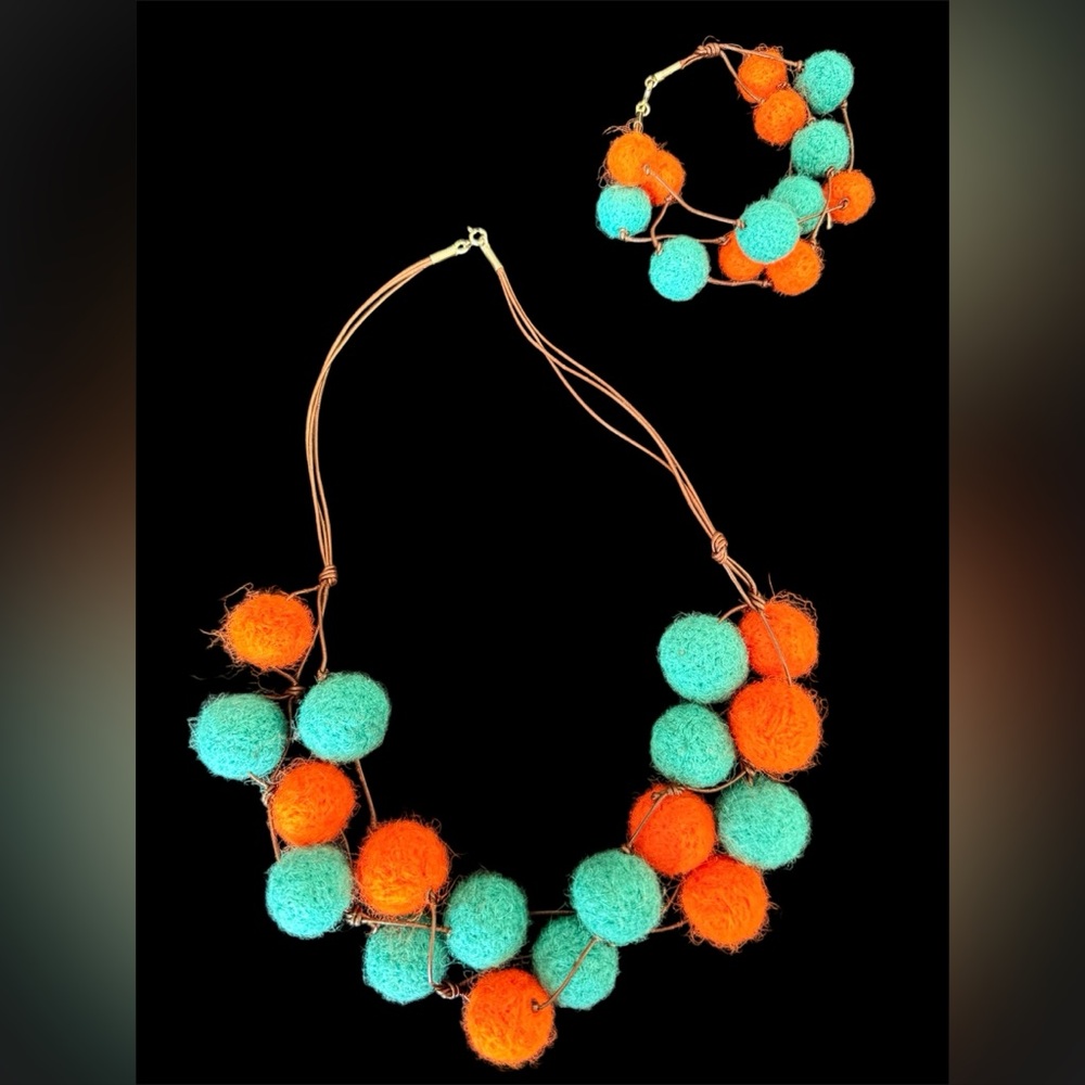 Vibrant Orange and Turquoise Necklace Set, handmade